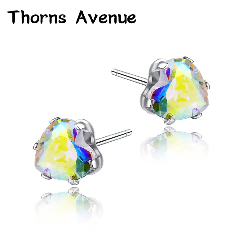 

Thorns Avenue Fashion 1 Pair 6mm 13 Colors Heart Shape AAA Cubic Zirconia Stainless Steel Stud Earring Women Wedding Jewelry