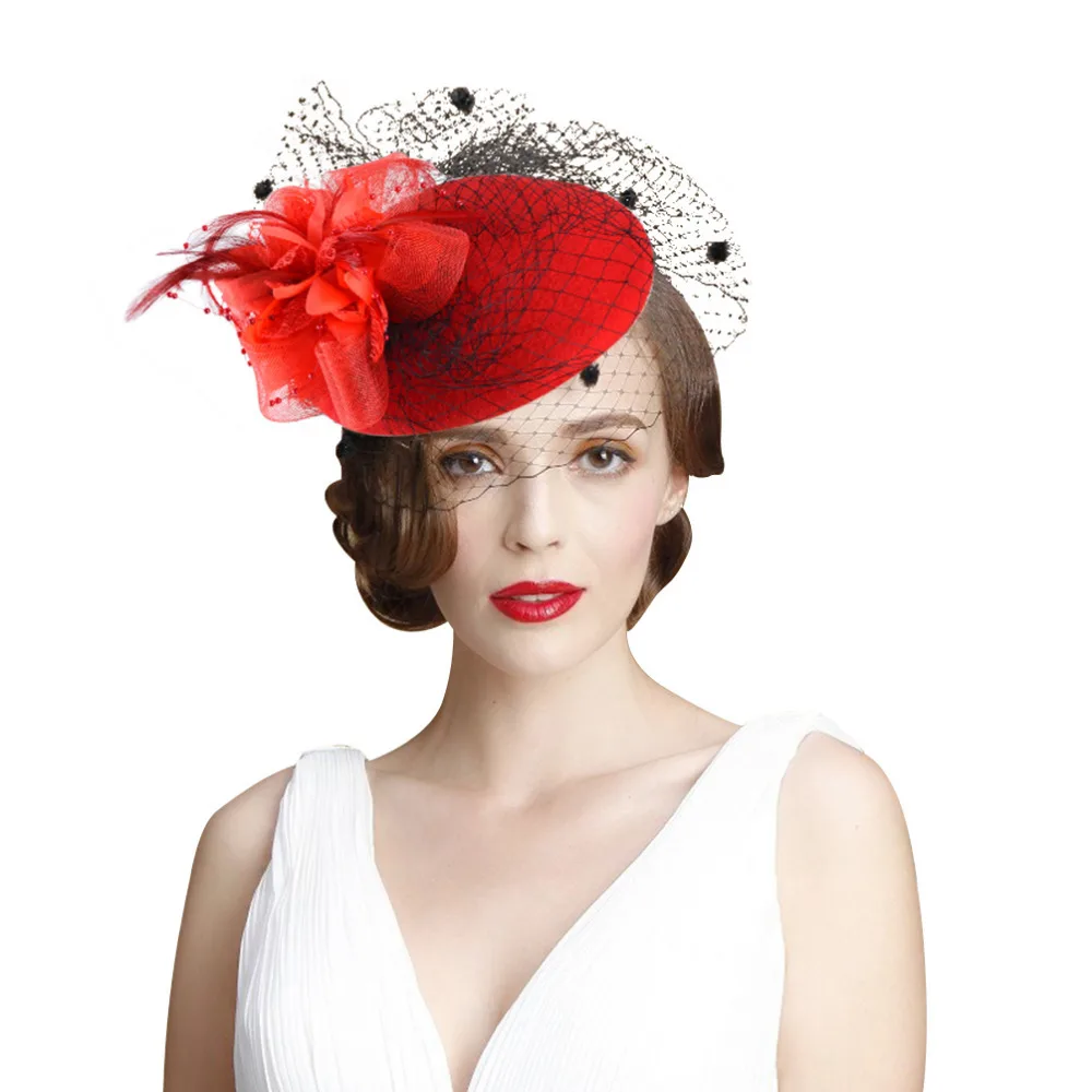 VBIGER Women Dress Fascinator Fedoras Wool Felt Pillbox Hat Party