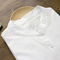 100% хлопок рубашки 2019 Лето Винтаж с длинными рукавами и круглым вырезом Для женщин блузка сплошной работа ПР рубашка с хлопком Топ