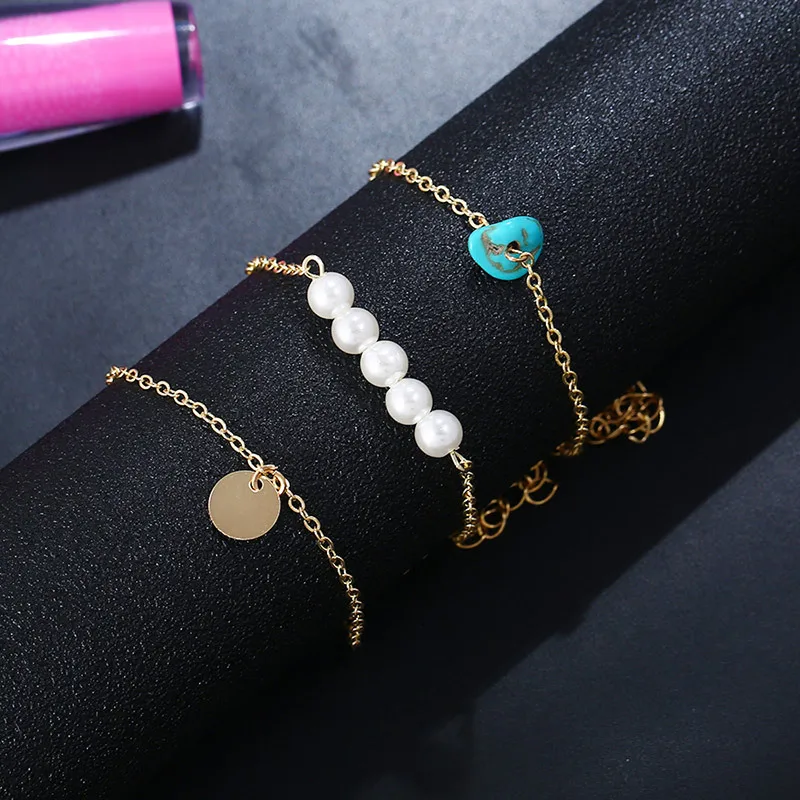 1Set Gold Color Imitation Pearl Round Bracelet Charm Bracelets Bangles For Women Adjustable Fashion Jewelry Gifts | Украшения и