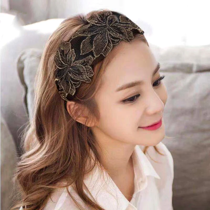 

Women Lace Flower Heaband Hairband Wide Hair Bands With Teeth Elastic Hairband Girls Hair Hoop Party Hair Accessories Ornament