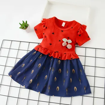 

Toddler Baby Kid Girls Ruffles Ruched Love Cherry Tulle Patchwork Casual Dresses