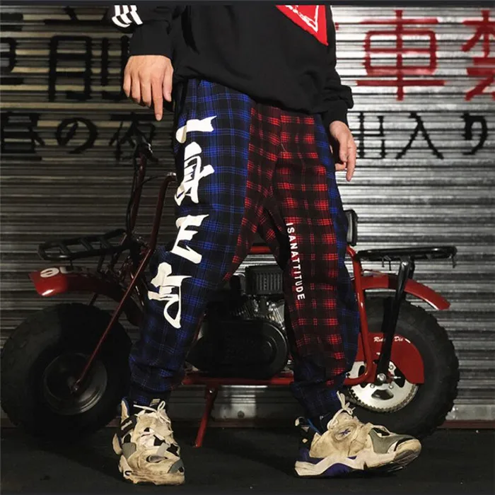 Новая мода харадзюку клетчатые штаны для бега для мужчин хип-хоп китайские персонажи эластичный пояс шаровары уличная одежда для мужчин s брюки