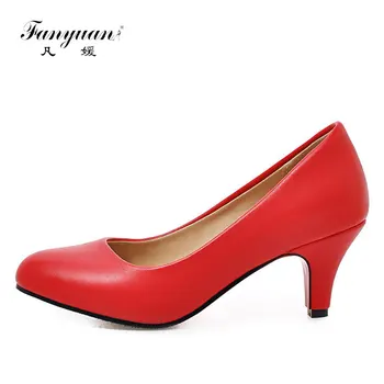 

Fanyuan Fashion Slip-On Spring Pumps Mature Pointed Toe Thin High Heels Solid Sweet Shallow Office Shoes Zapatos de mujer