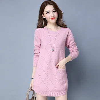 

New Autumn Winter Fashion Loose Knit Pullover Women Sweaters Knit Pullover Solid Color O-neck Long-sleeved Sweaters RE2512