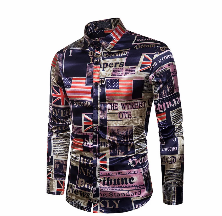 

Fashion Luxury Men's Stylish Casual Dress Shirt Slim Fit Shirt Formal Long Sleeve Turn-down Collar Printed Shirts For Mens
