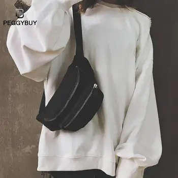 

Vintage Corduroy Waist PackWomen Girls Pouch Belt Double Zipper Chest Bags Messenger Shoulder Bags Paquete de la cintura New