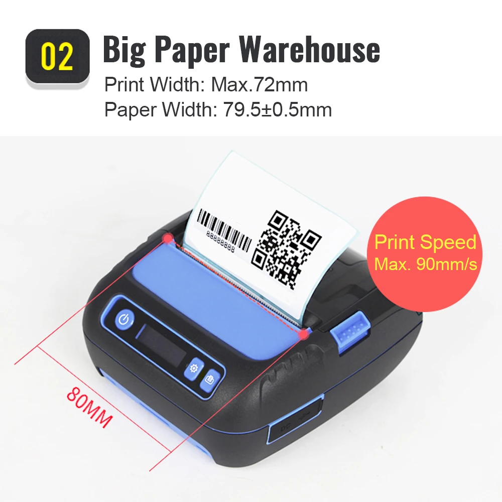 MHT P80F Thermal Receipt Printer Label Maker 2 in 1 POS Printer 80mm Bluetooth Android iOS 3