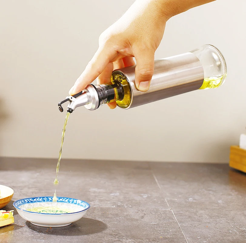Kitchen Glass Oil Bottle Stainless Steel Leak-proof Soy Sauce Vinegar Cruet Storage Dispenser Jar Or Storage for Cooking Tools 5
