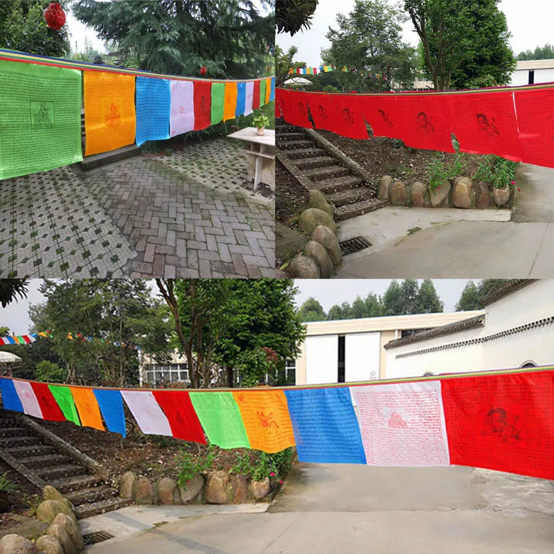 

Religious Flags Tibetan Buddhist Supplies Colour Print Prayer Flag Artificial Silk Tibet Lung Ta Banner Scriptures 20 sheet /set