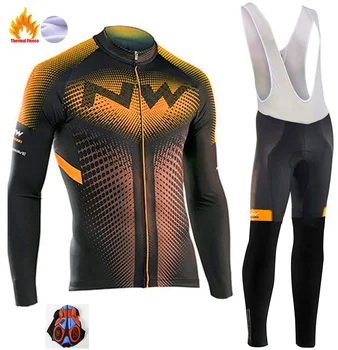 

2019 Pro Team Winter Thermal Fleece Cycling Clothing Men Long Sleeve Jersey Suit Outdoor Riding Bike MTB Clothing Bib Pants Set