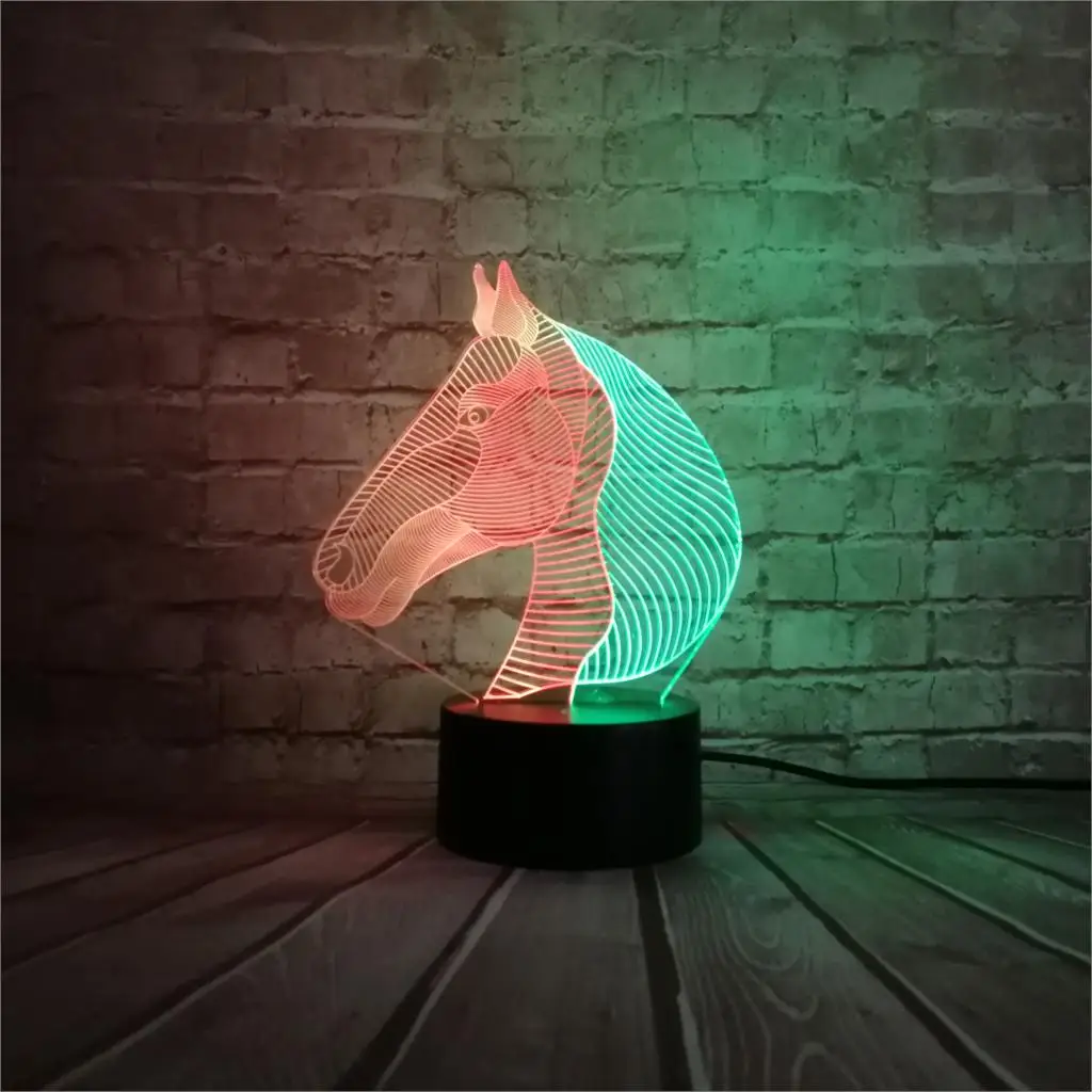 Смешанный цвет 3D лампа ночник светильник животное лошадь детский Декор проекция