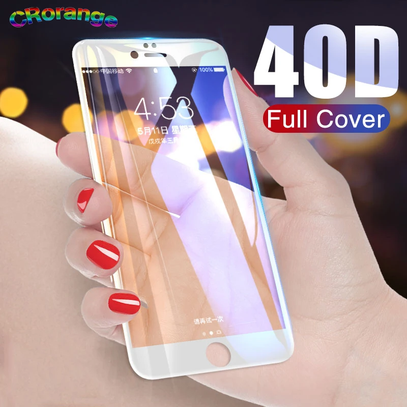 

40D full cover screen protector on for iPhone 6 6s Plus 7 7Plus 8 Plus tempered glass on iPhone X XR Curved edge