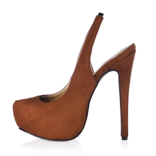 CHMILE CHAU/атласная пикантная обувь для вечеринок женские туфли-лодочки на платформе с круглым носком на высоком каблуке-шпильке с ремешком на пятке zapatos mujer 3463B-C5 - Цвет: Brown Suede