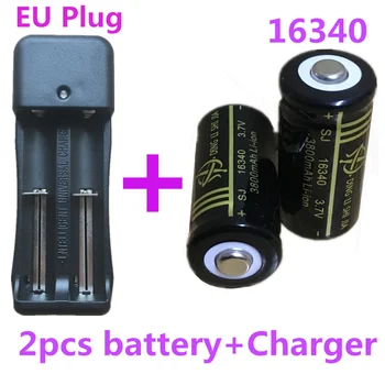 

2Pcs 16340 Battery 3800mAh Li-ion Rechargeable battery 3.7V Laser Pen Batteries+EU Plug 18650 Ajustable Dual Battery Charger