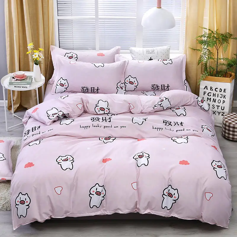 

Cute Cartoon Pig Pattern Bedding Set Soft Skin-friendly Aloe Cotton Duvet Cover & Flat Bed Sheet & Pillowcase Home Textile