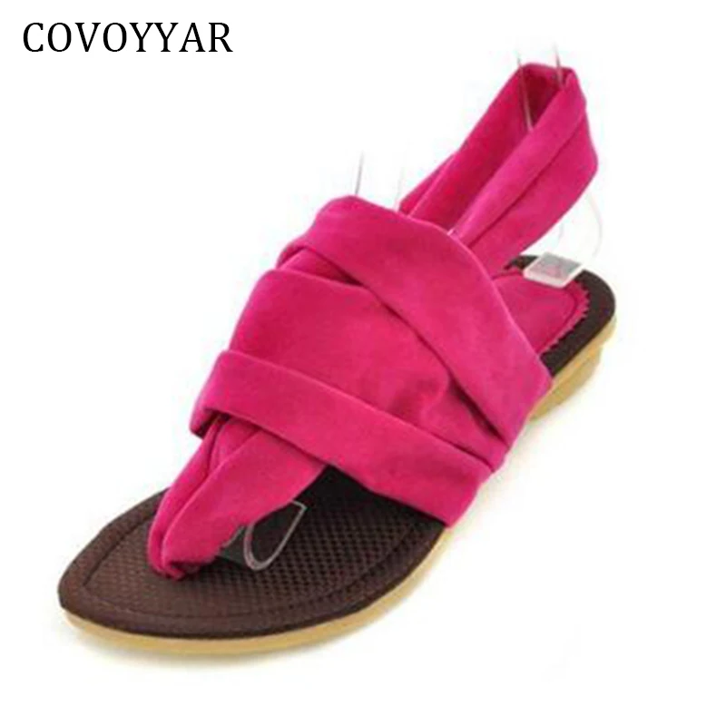 

COVOYYAR 2018 Bohemia Beach Flip Flops New Summer Candy Color Stretch Fabric Women Shoes Flat Yoga Sandals Big Sizes WSS878