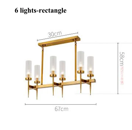 Современные золотые металлические светодиодные люстры, длинные стеклянные люстры для гостиной, светодиодные подвесные люстры, светильники для столовой, подвесной светильник - Цвет абажура: 6 lights rectangle