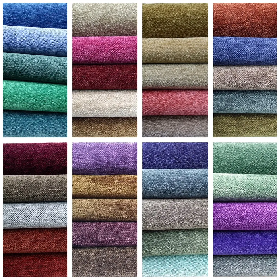 40 colors Solid Rayon Soft Chenille Jacquard Woven Plain Fabric Sofa