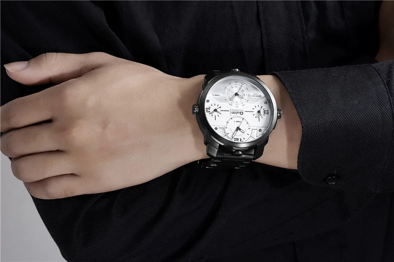 Oulm большой циферблат золотые спортивные часы мужские роскошные брендовые водонепроницаемые часы из нержавеющей стали с четырьмя часовыми поясами Мужские кварцевые часы