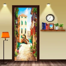 Papel pintado 3D moderno paisaje callejero edificio foto pared Mural sala comedor puerta pegatina PVC Auto adhesivo pared papel