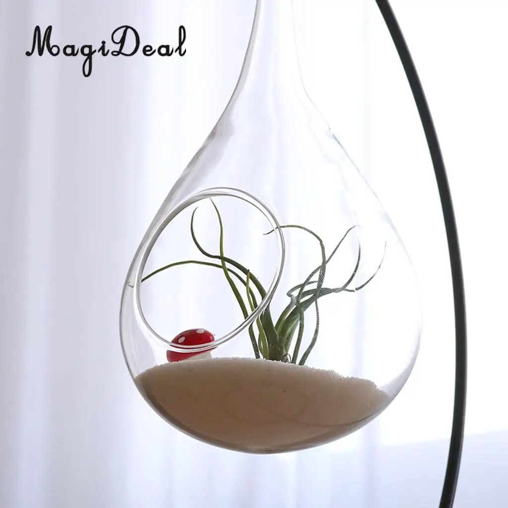 MagiDeal Glass Vase Hanging Terrarium Teardrop Air Plant Pot Flower