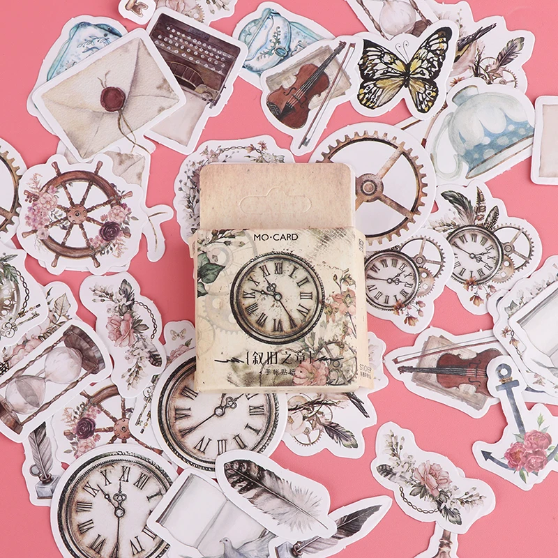 46Pcs/pack Travel Decor Diary Stamp Mini DIY Vintage Paper Stickers Stationery Scrapbooking Stationery Retro