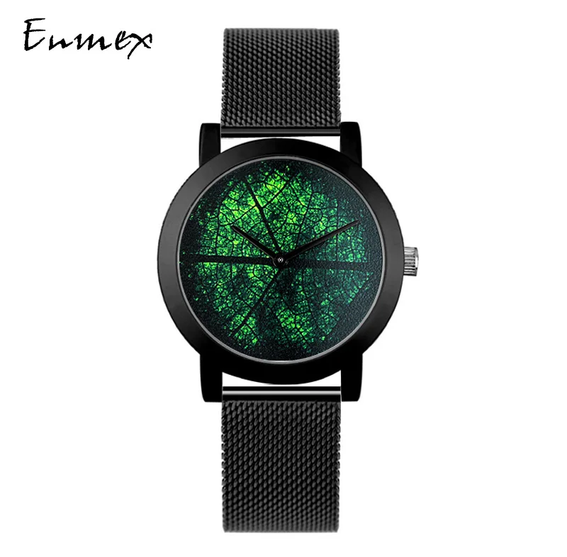 Enmex креативные дизайнерские нейтральные наручные часы в виде листовой вены, основные популярные цвета, Простые Модные кварцевые женские часы с натуральным лицом
