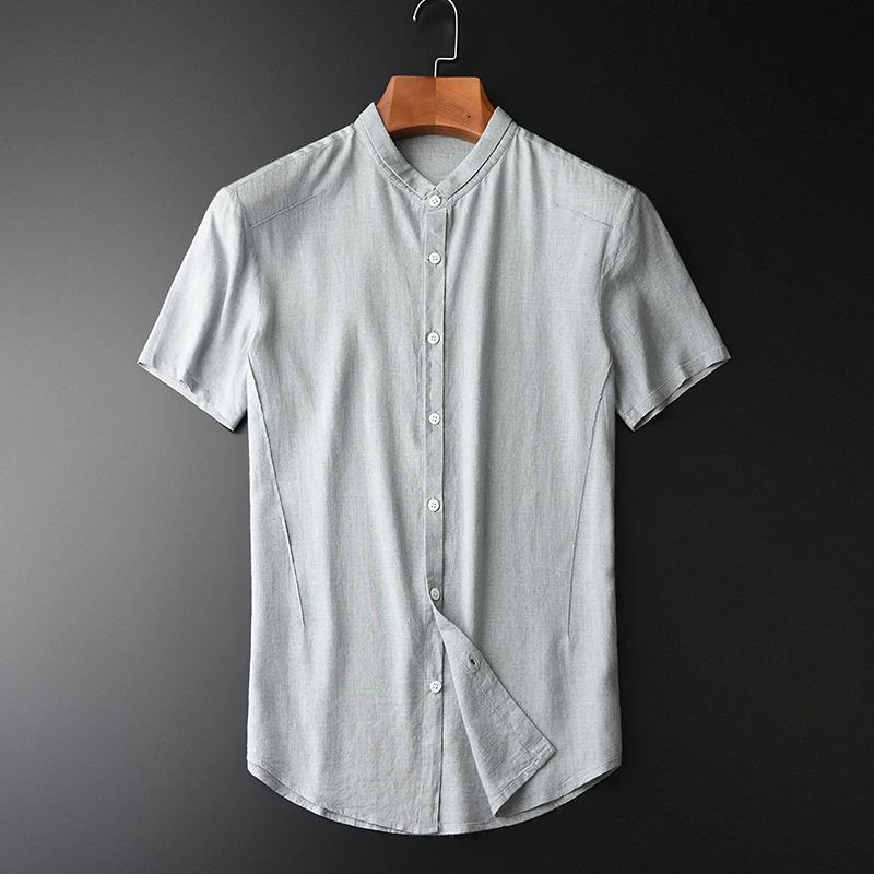 

Minglu Brand Linen Short Sleeve Men's Shirts Hight Quality Stand Collar Summer Comfortable Ventilate Thin Men's Shirts M-4XL