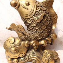 1" Китайский Бронзовый Богатство Деньги Перемычки Золотая Рыбка Золотая Рыбка Животных Ruyi Скульптура