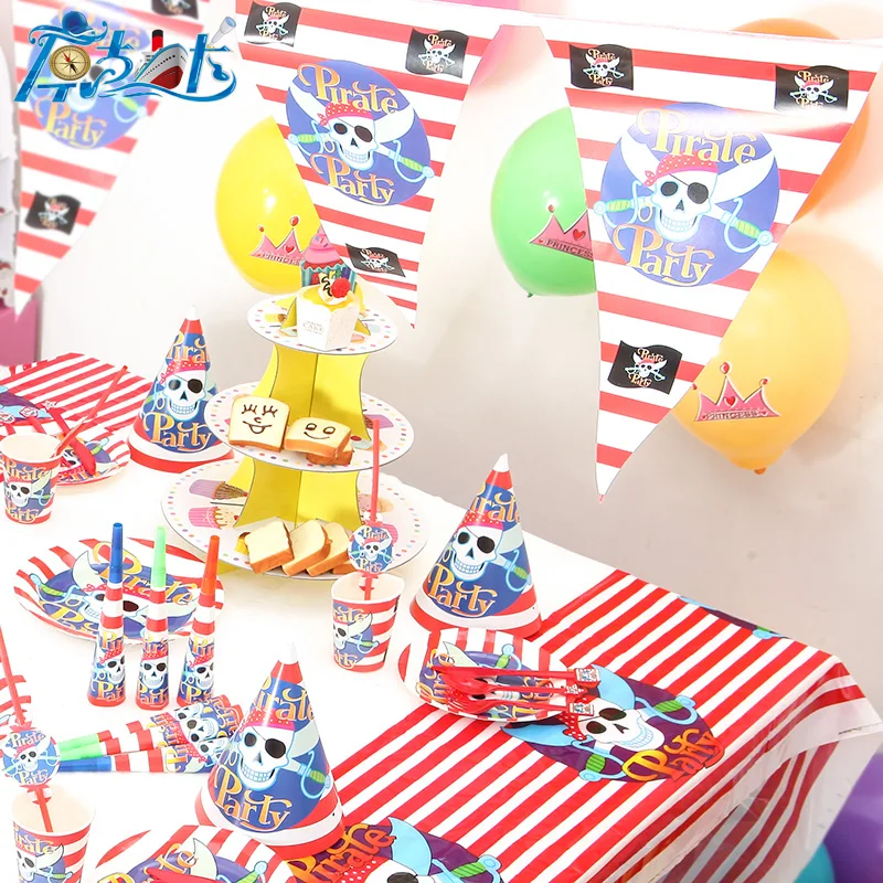 

116/lot 12 people New Kids Birthday Party Decoration Set Birthday pirate Theme Party Supplies Baby Birthday Party Pack