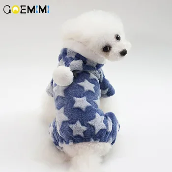 

New Puppy Winter Jumpsuit With Hood Print Stars Clothing For Pet Top Quality Four Legs Chihuahua Yorkshire Costume
