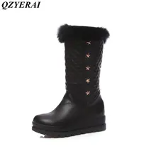 QZYERAI Winter warm flat sleeve female boots snow boots women shoes real rabbit hair