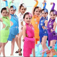 Детское платье с кисточками для девочек; платье с бахромой единого дизайна для бальные для Латинской сальсы танцевальная одежда Junior конкурс латинских танцов костюм