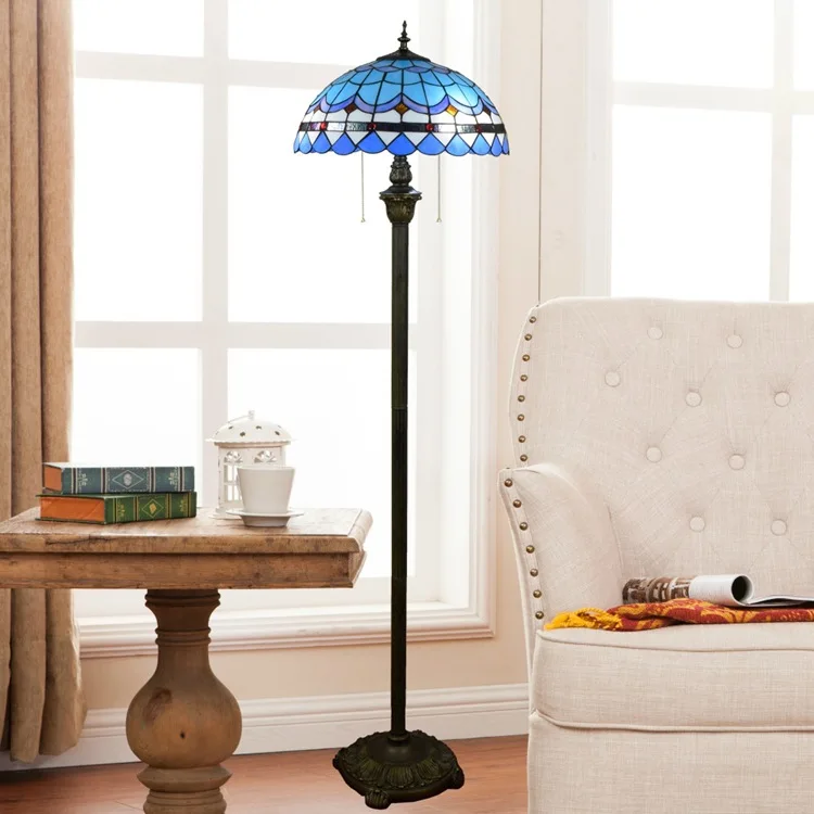 16inch Tiffany blue Mediterranean Stained Glass floor lamp E27 110-240V for Home Parlor Dining bed Room standing lamp 16inch Tiffany blue Mediterranean Stained Glass floor lamp E27 110-240V for Home Parlor Dining bed Room standing lamp