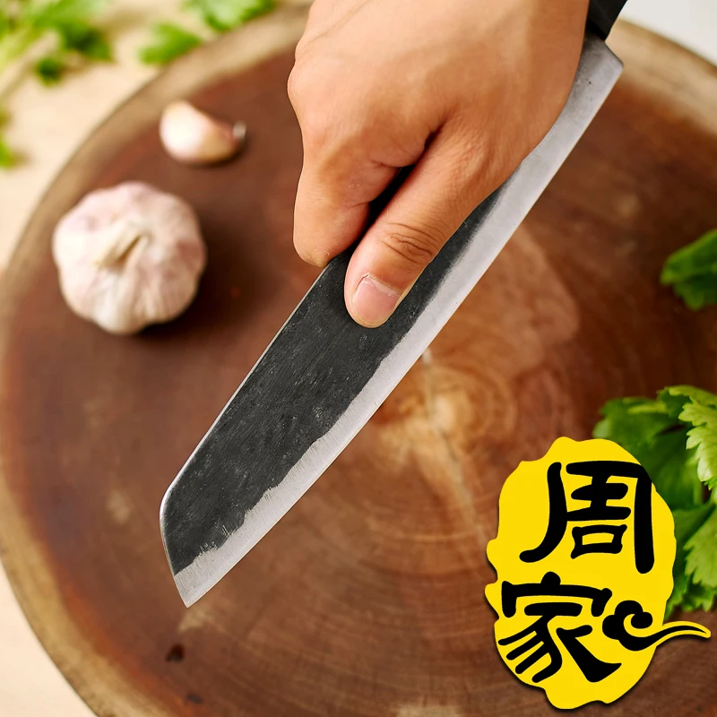 ZHOU Carbon Forged Handmade Chef Cleaver Slicing Meat Fruit Vegetable Knife Eviscerate Bone Butcher Knife Kitchen Cooking Slicer
