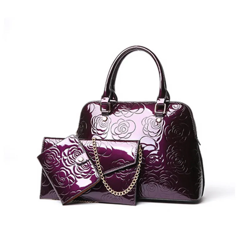 

3pcs Set Top Quality PU Leather Women Bags Floral Printing Women Handbags Purse Cultch Composite Messenger bag Leisure Tote Sac