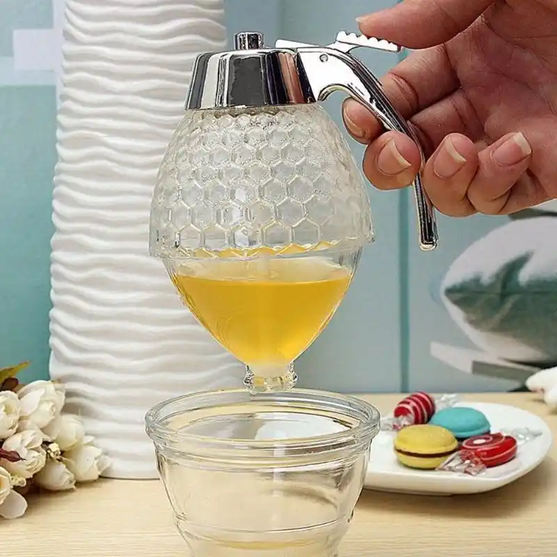Jzenzero Syrup Honey Dispenser Juice Container with Storage Stand Portable Kitchen Tool