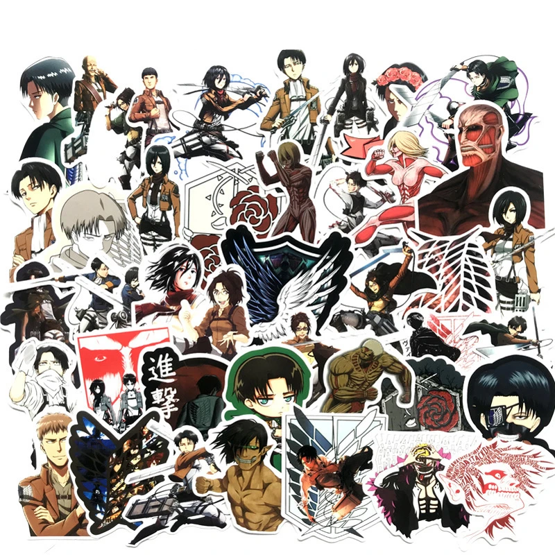 

42PCS Anime Attack on titan bomb Super Mikasa Levi Eren Stickers Decal For Snowboard Luggage Car Fridge Laptop guitar Sticker