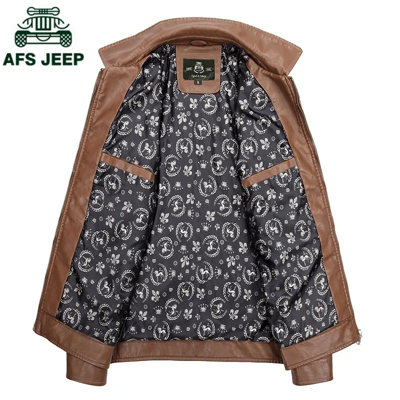 AFS JEEP Новая мужская зимняя кожаная куртка модная теплая мотоциклетная