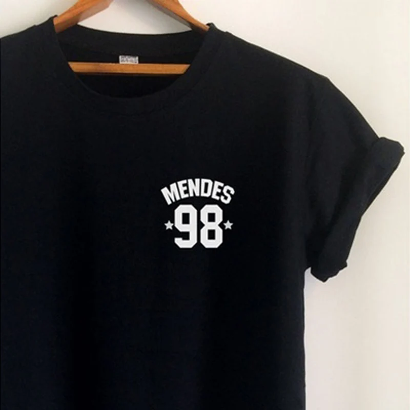 Shawn Mendes camisa MENDES 98 cartas de bolsillo mujeres T camisa Casual de algodón camisa carta Camisetas femenina Camisetas Shawn Mendes camisa MENDES 98 cartas de bolsillo mujeres T camisa Casual de algodón camisa carta Camisetas femenina Camisetas