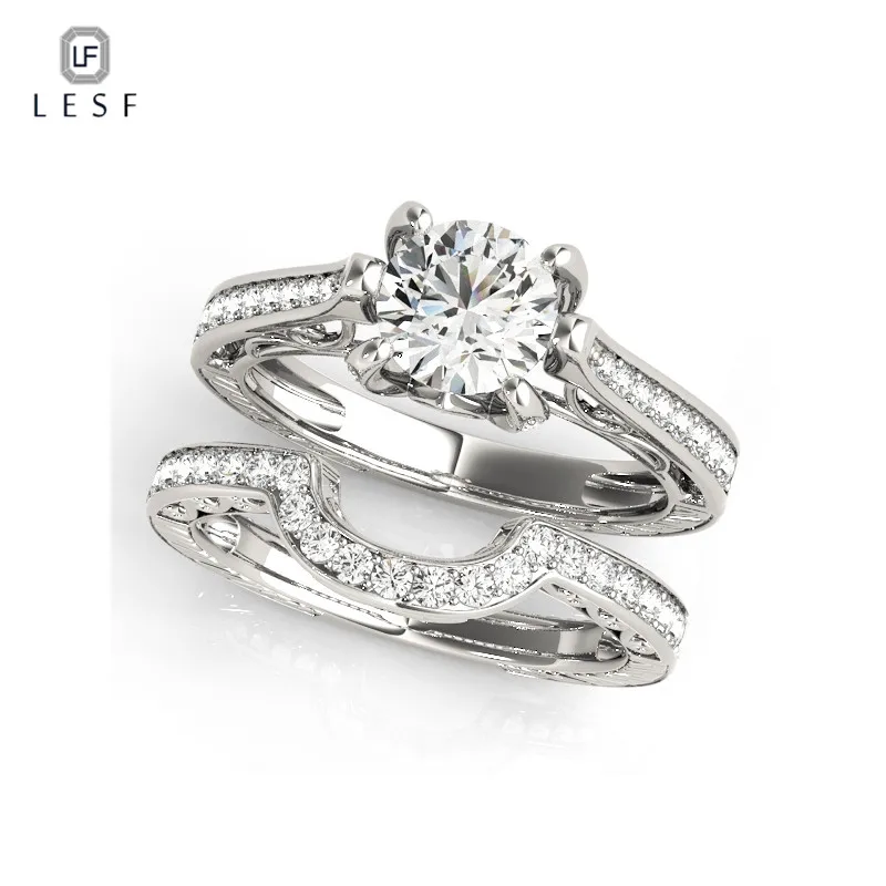 

LESF 1ct Vintage Silver Engagement Ring Sets Women Bridal 4 Prongs Jewelry Pure 925 Sterling Silver Anniversary Wedding Rings