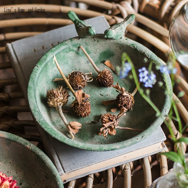 set 2 antique rustic handcrafted round metal tray bird feeder (7)