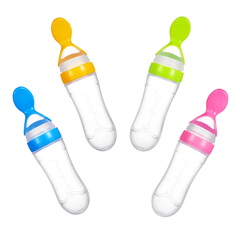 

1pc Newborn Baby Squeezing Feeding Bottle Silicone Training Rice Spoon Infant Cereal Food Supplement Feeder Safe Tableware Tools