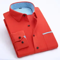 Вельветовые Для мужчин Однотонная рубашка тонкий длинный рукав бренд Новинка весны полиэстер мужской Повседневное модные Бизнес для
