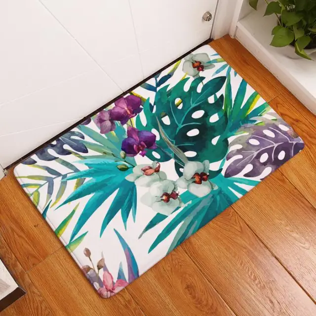 Bath Mat Birds Printed Suede Non Slip Shower Mat Bathroom Carpet
