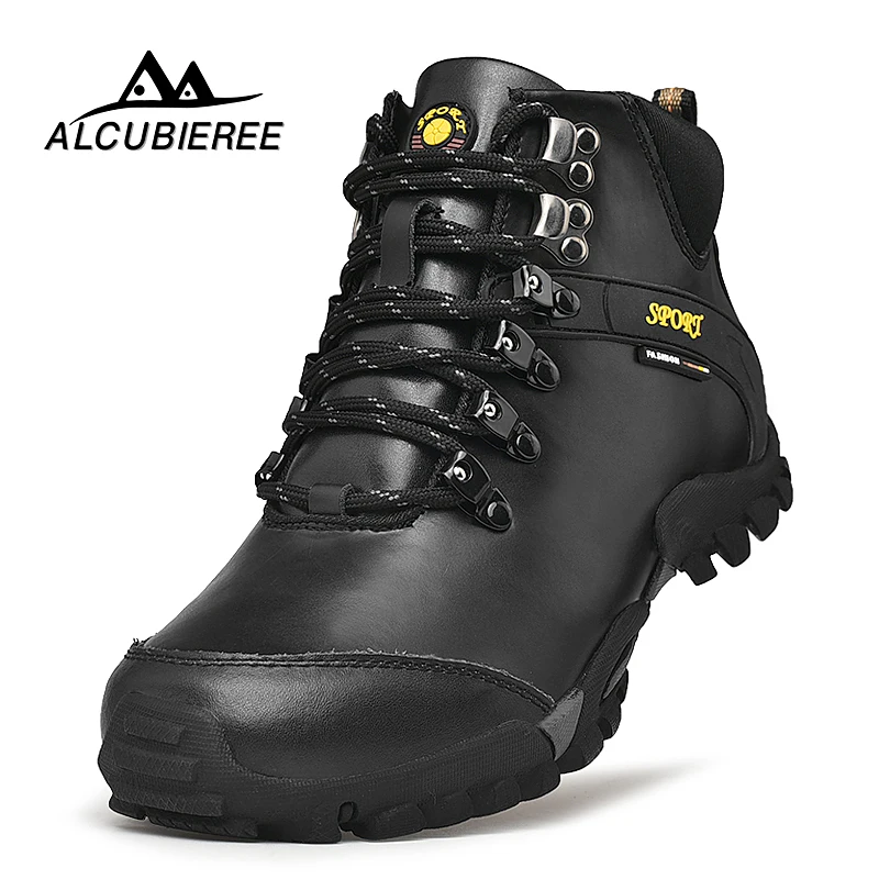 

2018 New Men Leather Hiking Boots Waterproof Men Moutain Boots Shoes Climbing Outdoor Male High Top Trekking Shoes