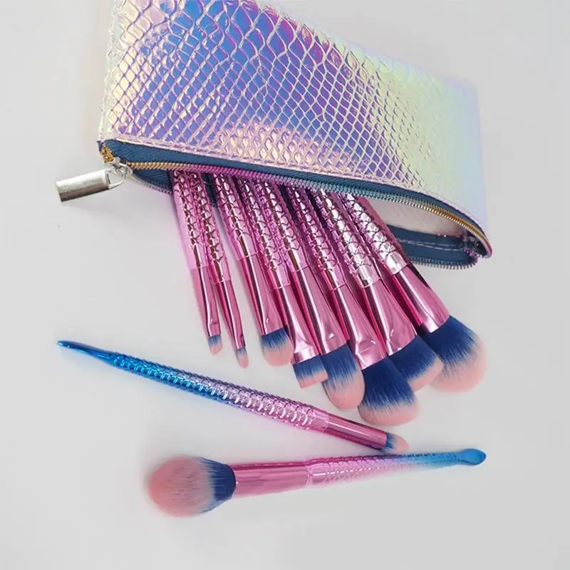 

10PCS Mermaid Makeup Brushes Set Foundation Powder Eyeshadow Foundation Cosmetic Beauty Brush with Bag