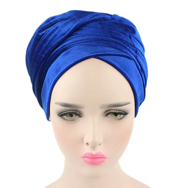 Женский роскошный плиссированный головной убор, бархатный волшебный тюрбан, бандаж, хиджаб, головной убор, удлиненная туба, индийский головной убор, шарф Ti