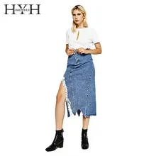 HYH HAOYIHUI, асимметричная джинсовая юбка с разрезом, повседневная, до середины икры, в стиле ампир, индивидуальная, осенняя, для женщин,, новое поступление